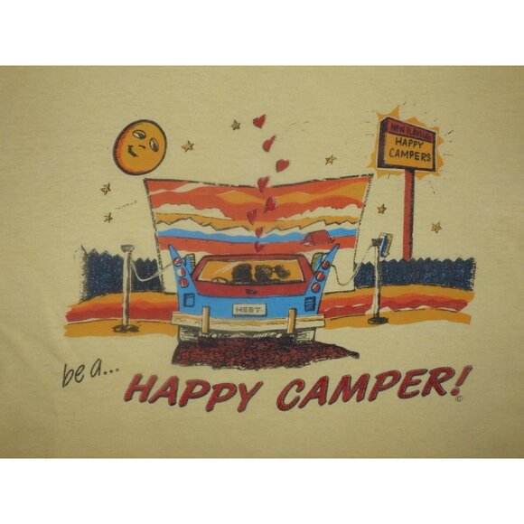 Vintage Be A Happy Camper! Drive-In Movie Single Stitch T-Shirt Adult Large - Picture 2 of 8